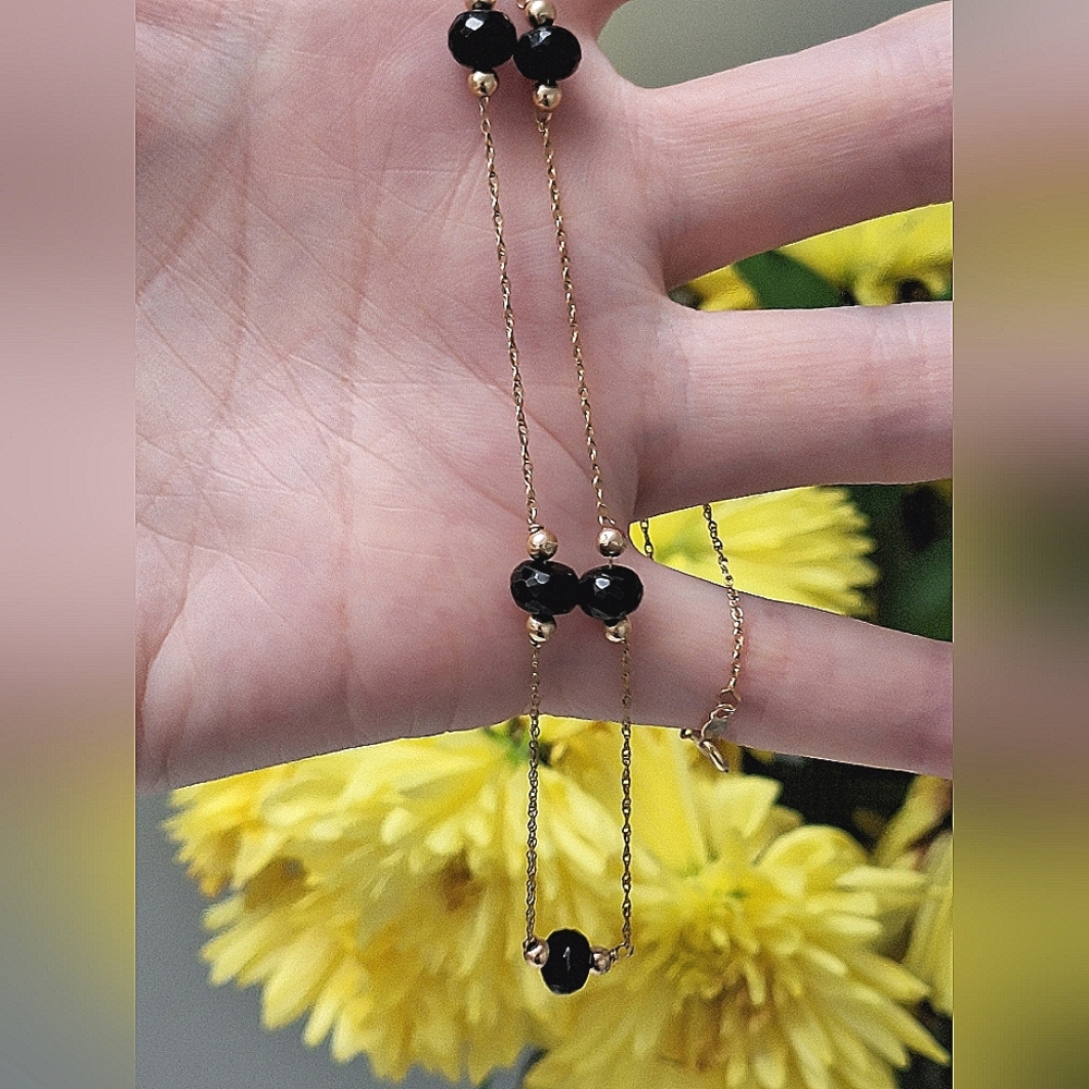 14K | Black Faceted Bead Necklace